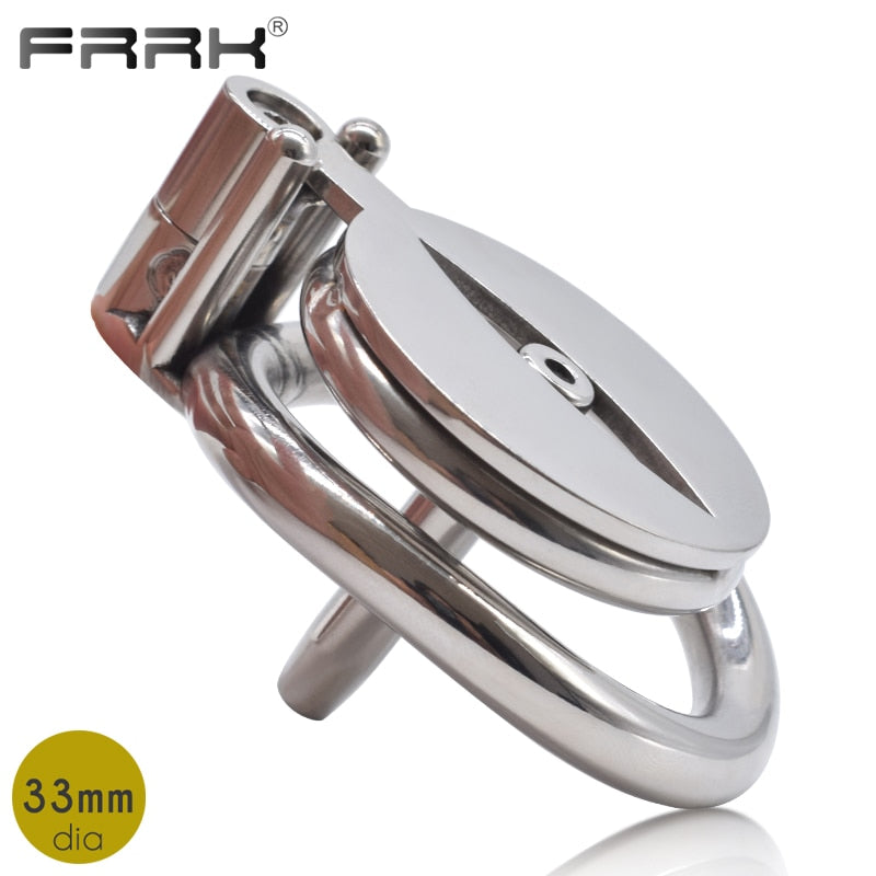 FRRK Hardcore Inverted Male Chastity Cage with Allen Key Cock Lock  Stainless Steel Cylinder Penis Rings