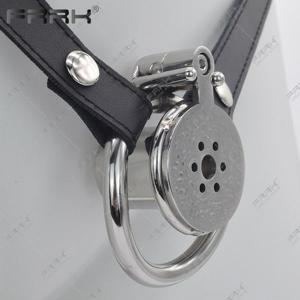 FRRK Hardcore Inverted Male Chastity Cage with Allen Key Cock Lock Stainless Steel Cylinder Penis Rings Negative Adults Sex Toys