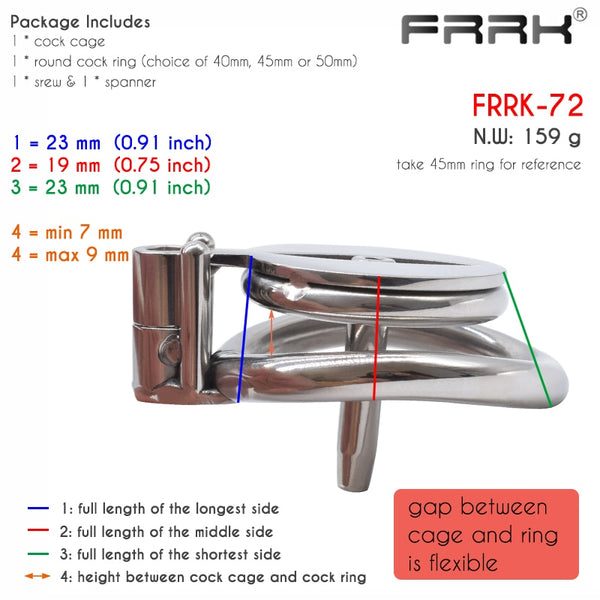 FRRK Flat Chastity Cock Cage with Metal Urethral Tube